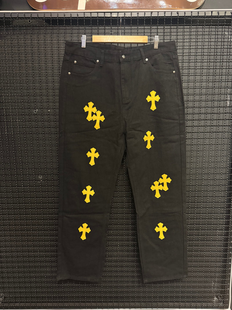 Calça Jeans Black Chrome Hearts MultiCruz Yellow - Pronta Entrega