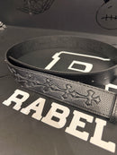 Cinto Chrome Hearts 105 CM Preto Cruz Couro Fivela Metal