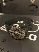 Cinto Chrome Hearts 105 CM Preto Cruz Couro Fivela Metal