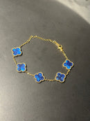 Pulseira Van Cleef Dourada Trevos Azul Escuro 18 + 6 CM - Pronta Entrega
