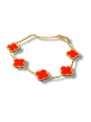 Pulseira Van Cleef Dourada Trevos Vermelhos 24 CM - Pronta Entrega
