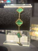 Pulseira Van Cleef Dourada Trevos Verdes 24 CM - Pronta Entrega