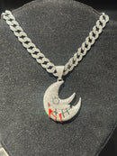 Corrente Cravejada Pingente Blood Moon Em Zicornia Cubica Prata - Pronta Entrega