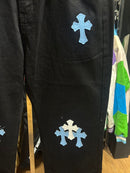 Calça Jeans Preta Chrome Hearts Cross White/Blue - Pronta Entrega