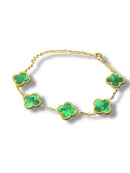 Pulseira Van Cleef Dourada Trevos Verdes 24 CM - Pronta Entrega