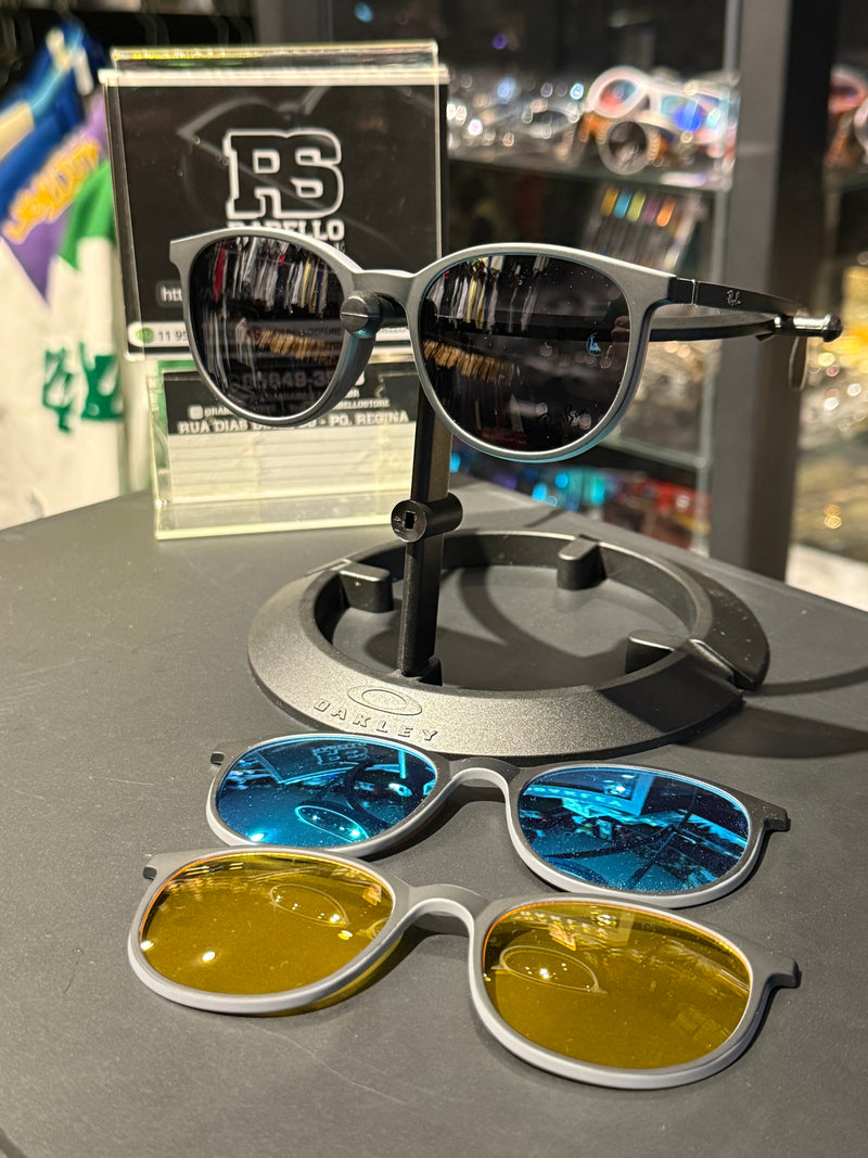 Óculos Rayban Redondo Armação Cinza Preto Clip-On 3 em 1 Multi Cores - Pronta Entrega
