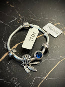 Bracelete Pandora Prata Charm com Berloques Azul e Fecho Prata - Pronta Entrega