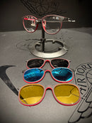 Óculos Rayban Redondo Armação Vermelho Preto Clip-On 3 em 1 Multi Cores - Pronta Entrega