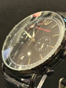 Relógio Emporio Armani Aviator Black Pulseira de Couro - Pronta Entrega