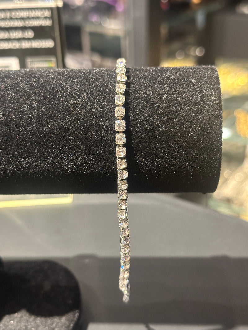 Pulseira Prata Cravejada 15 + 10 CM - Pronta Entrega