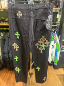 Calça Jeans Preta Chrome Hearts Green & Leopard Cross Patch - Pronta Entrega