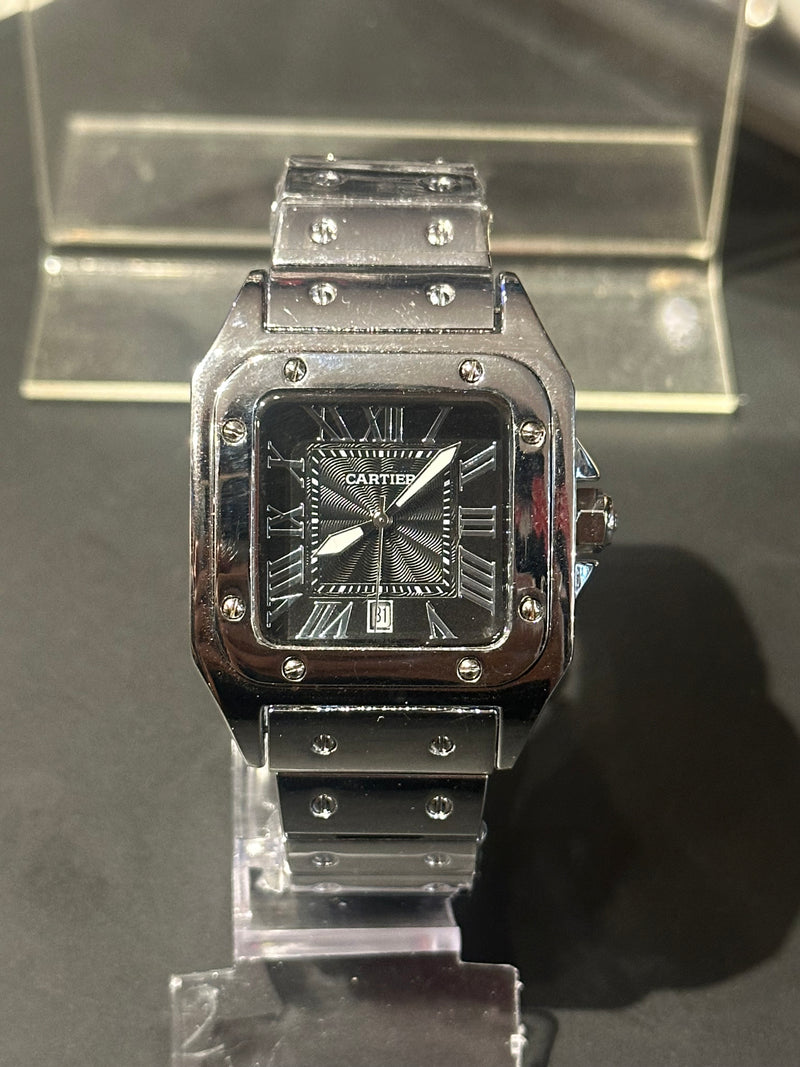 Relógio Cartier Silver Fundo Black - Pronta Entrega