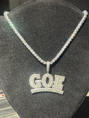 Corrente Cravejada Pingente “GOE - God Over Everything” Em Zicornia Cubica Prata 45 CM - Pronta Entrega