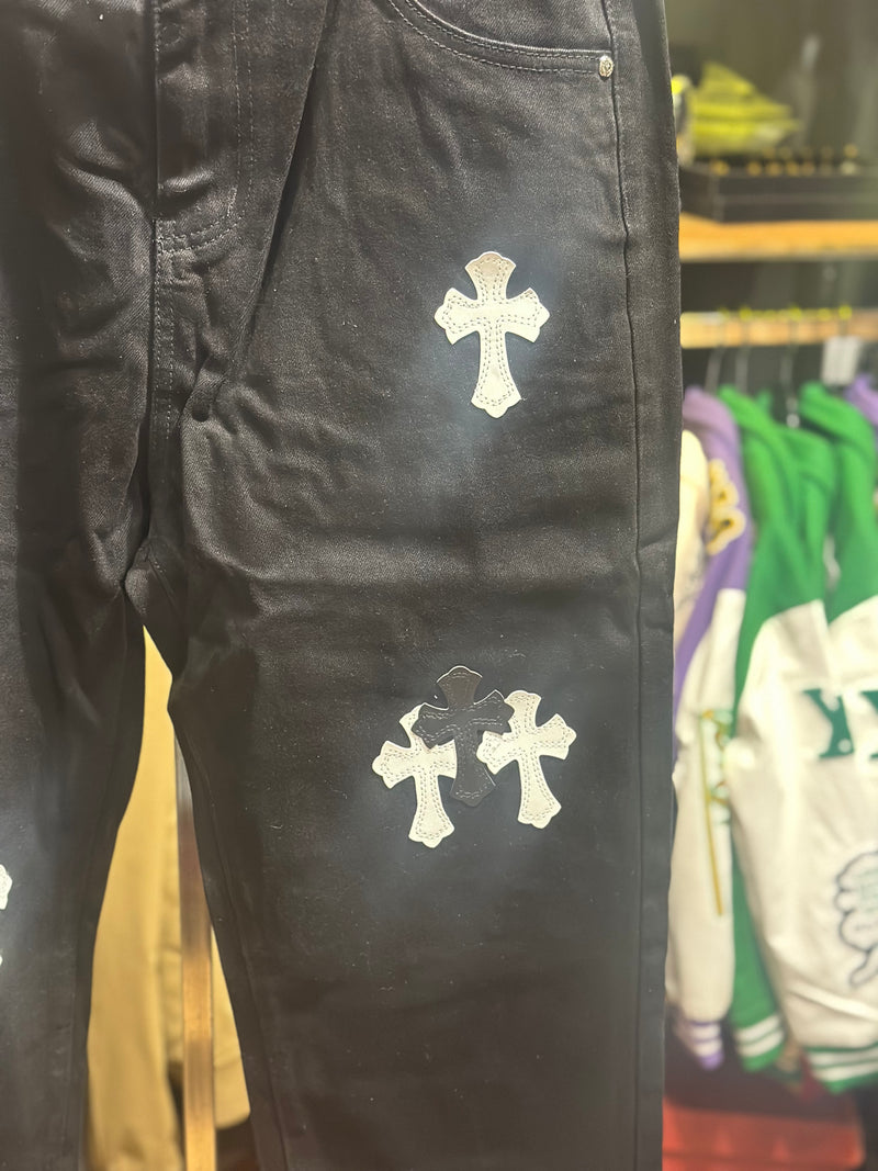 Calça Jeans Preta Chrome Hearts Cruz Black/White - Pronta Entrega