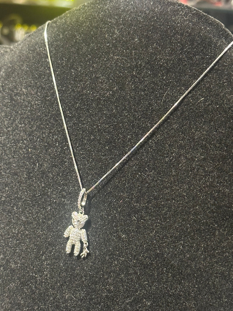 Corrente Feminina Prata Pingente Bear Em Zicornia Cúbica Cravejada 45 CM - Pronta Entrega