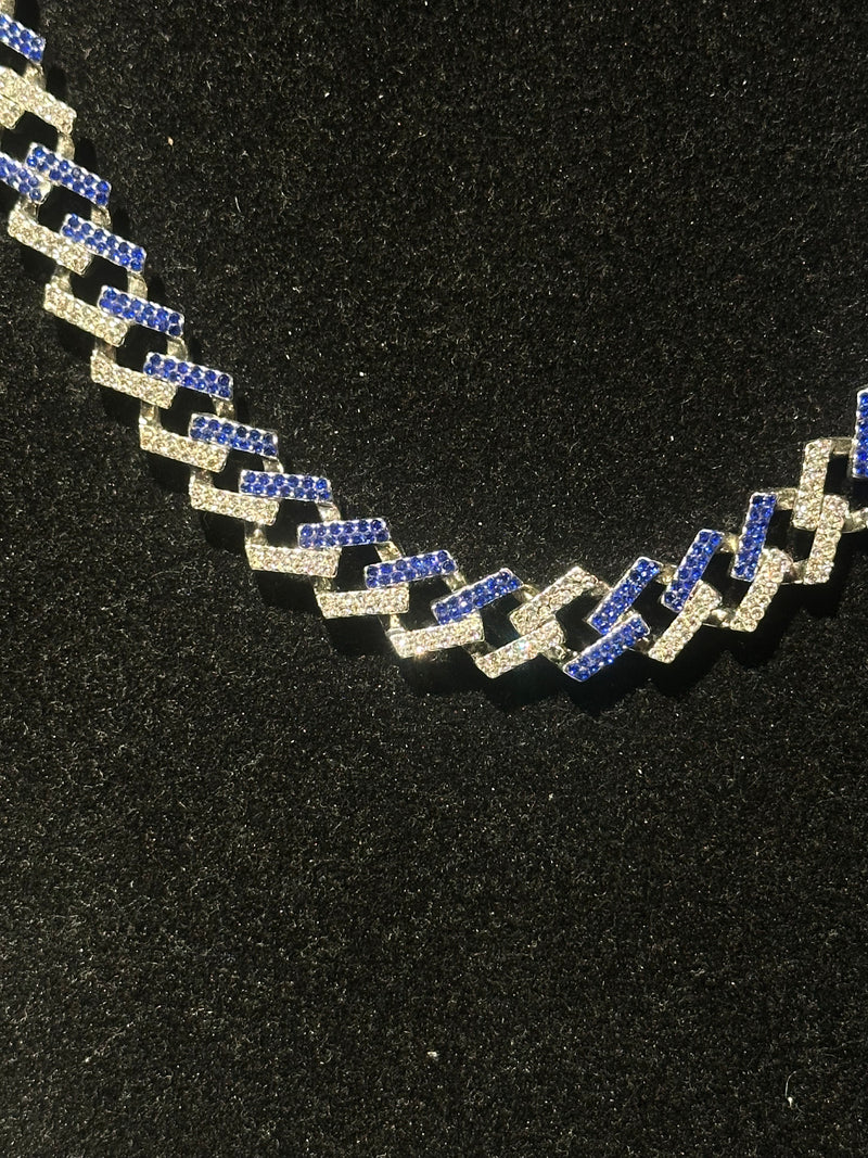 Corrente Cravejada Em Zicornia Cubica Azul/Prata 50 CM - Pronta Entrega
