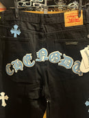 Calça Jeans Preta Chrome Hearts Cross White/Blue - Pronta Entrega