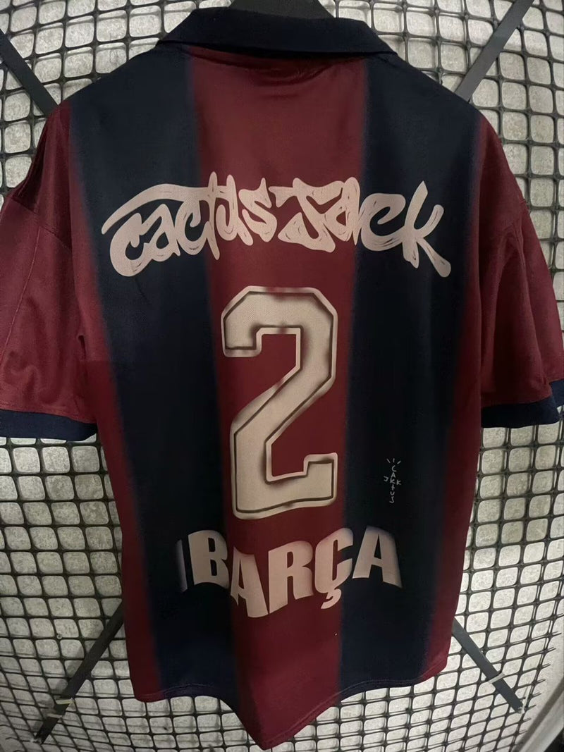 Camisa Barcelona x Travis Scott Skeleton Retrô 2000/2001 Vermelha/Azul - Encomenda Express