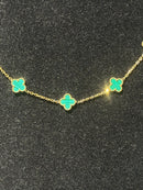 Corrente Van Cleef Dourado Trevos Verdes 45 + 5 CM - Pronta Entrega