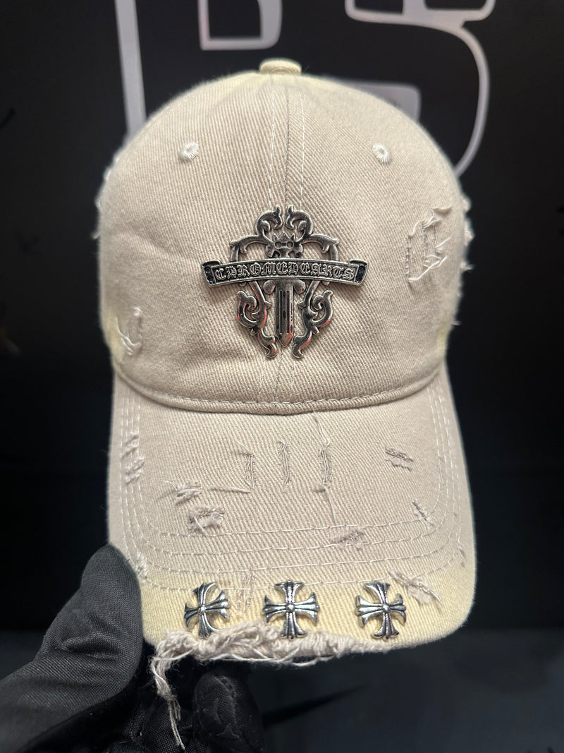 Boné Aba Curva Chrome Hearts Triple Cruz Bege - Pronta Entrega