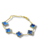 Pulseira Van Cleef Dourada Trevos Azul Escuro 18 + 6 CM - Pronta Entrega