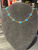 Corrente Van Cleef Dourado Trevos Azuis 45 + 5 CM - Pronta Entrega