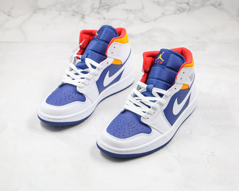 Jordan 1 Mid White Laser Orange Deep Royal Blue - Encomenda