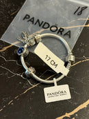 Bracelete Pandora Prata Charm com Berloques Azul e Fecho Prata - Pronta Entrega