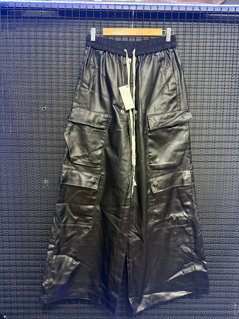 Calça Cargo Couro Sintético Rick Owens - Pronta Entrega