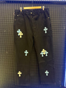 Calça Jeans Preta Chrome Hearts Cross White/Blue - Pronta Entrega