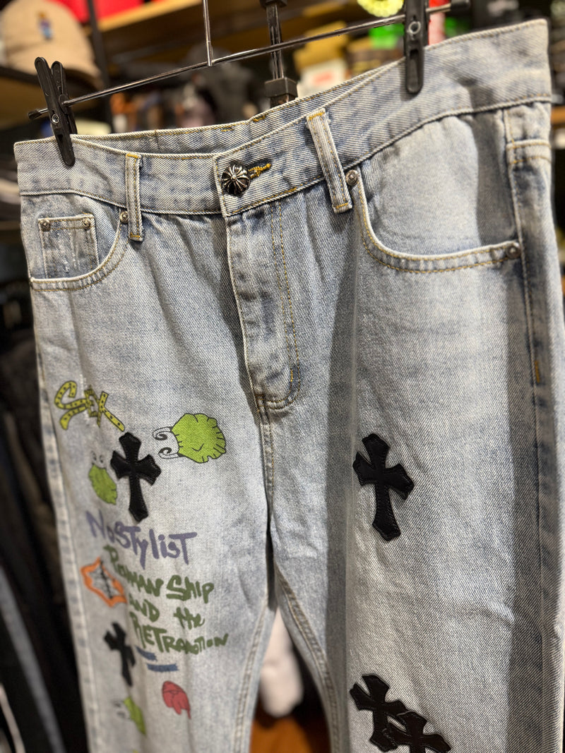 Calça Chrome Hearts Jeans Marinho Claro - Pronta Entrega