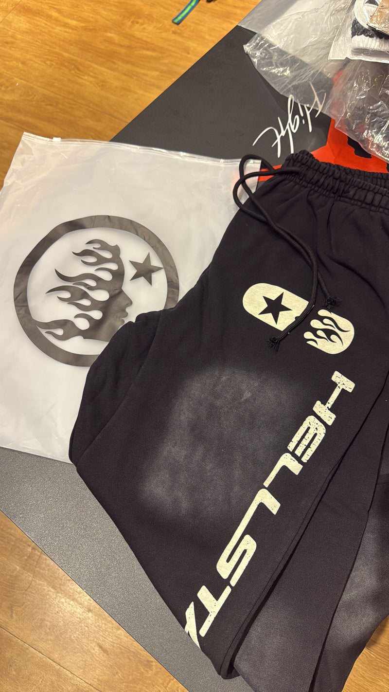 Calça Hellstar Moletom Track Print Destonado Preto - Pronta Entrega