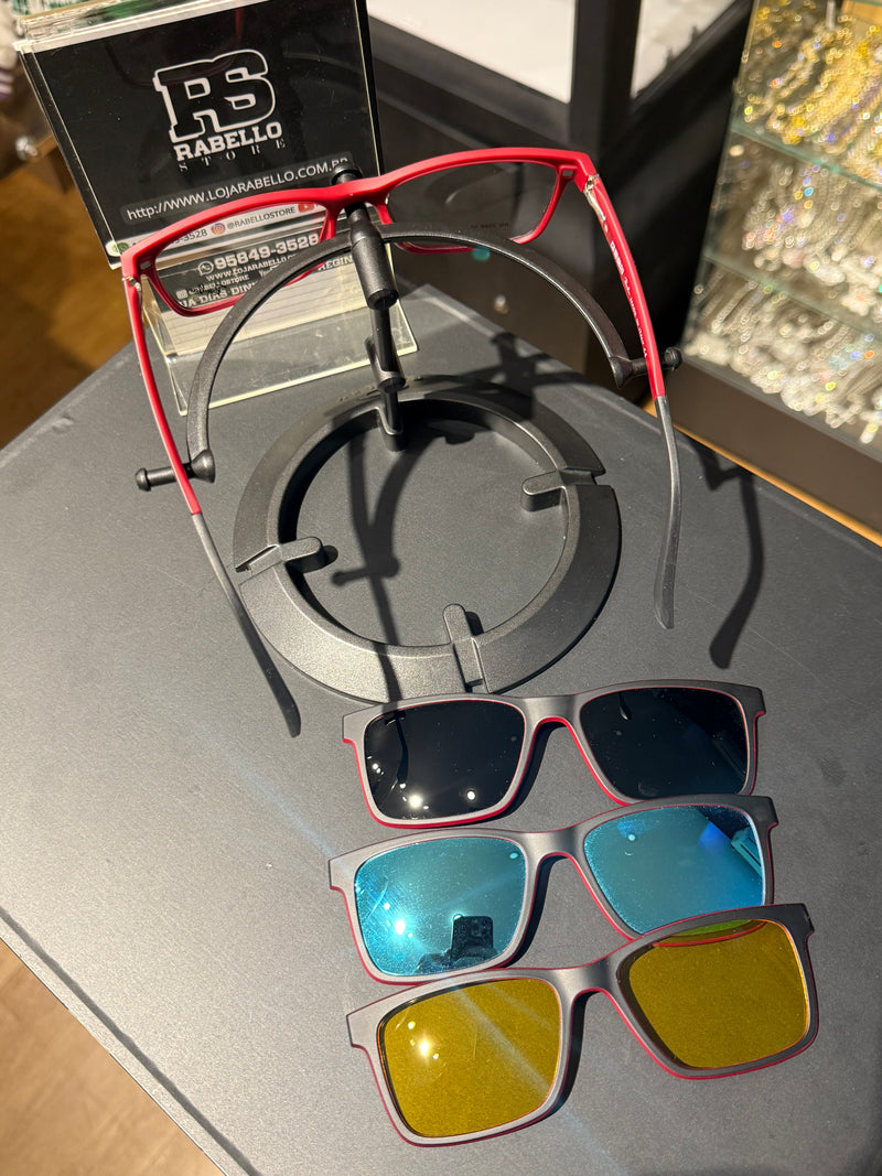Óculos Rayban Armação Preto Vermelho Clip-On 3 em 1 Multi Cores - Pronta Entrega