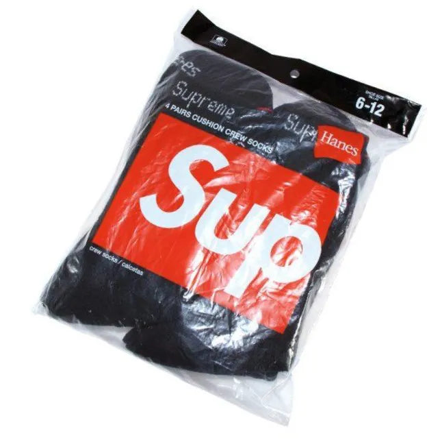 Supreme x Hanes Meias 2 Pack Branco e Preto - Pronta Entrega
