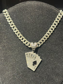 Corrente Cravejada Pingente Royal Flush Em Zicornia Cubica Prata 45 CM - Pronta Entrega