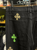 Calça Jeans Preta Chrome Hearts Green & Leopard Cross Patch - Pronta Entrega