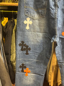 Calça Jeans Chrome Hearts Cruz Black/Orange/White - Pronta Entrega