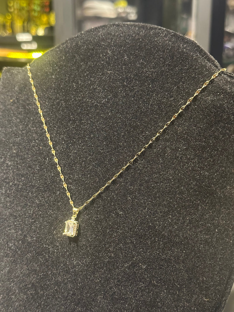 Corrente Feminina Banhada Pingente Pedra Em Zicornia Cúbica 45 CM - Pronta Entrega