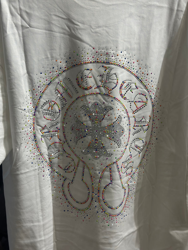 Camiseta Chrome Hearts Branca Logo Multicolor Brilhante - Pronta Entregar