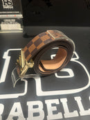 Cinto Louis Vuitton Initiales Damier Ebene Logo Gold 110 CM  - Pronta Entrega