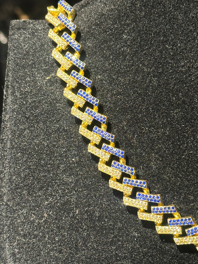 Corrente Cravejada Em Zicornia Cubica Azul/Dourada 45 CM - Pronta Entrega