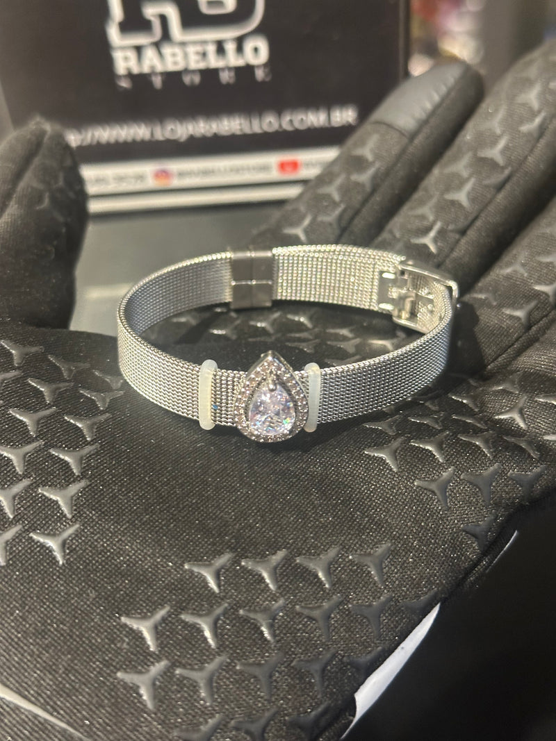 Pulseira Prata Ajustável Pingente Gota - Pronta Entrega