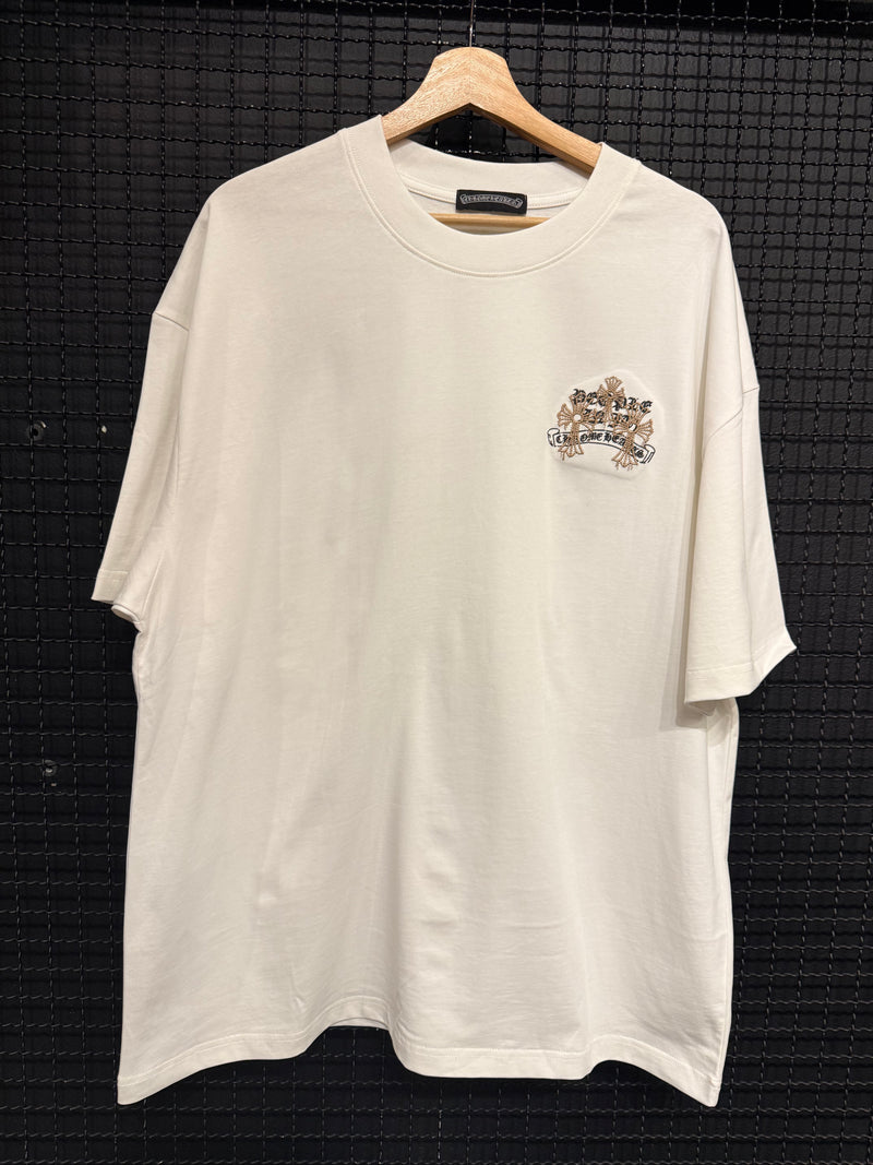 Camiseta Chrome Hearts Triple Cruz Gold White - Pronta Entrega