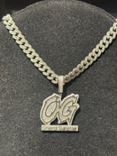 Corrente Cravejada Pingente OG Em Zicornia Cubica Prata 50 CM - Pronta Entrega