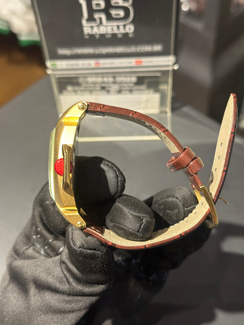 Relógio QuikSilver Foxhound Gold Pulseira Couro Marrom - Pronta Entrega