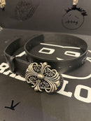 Cinto Chrome Hearts 105 CM Preto Cruz Couro Fivela Metal