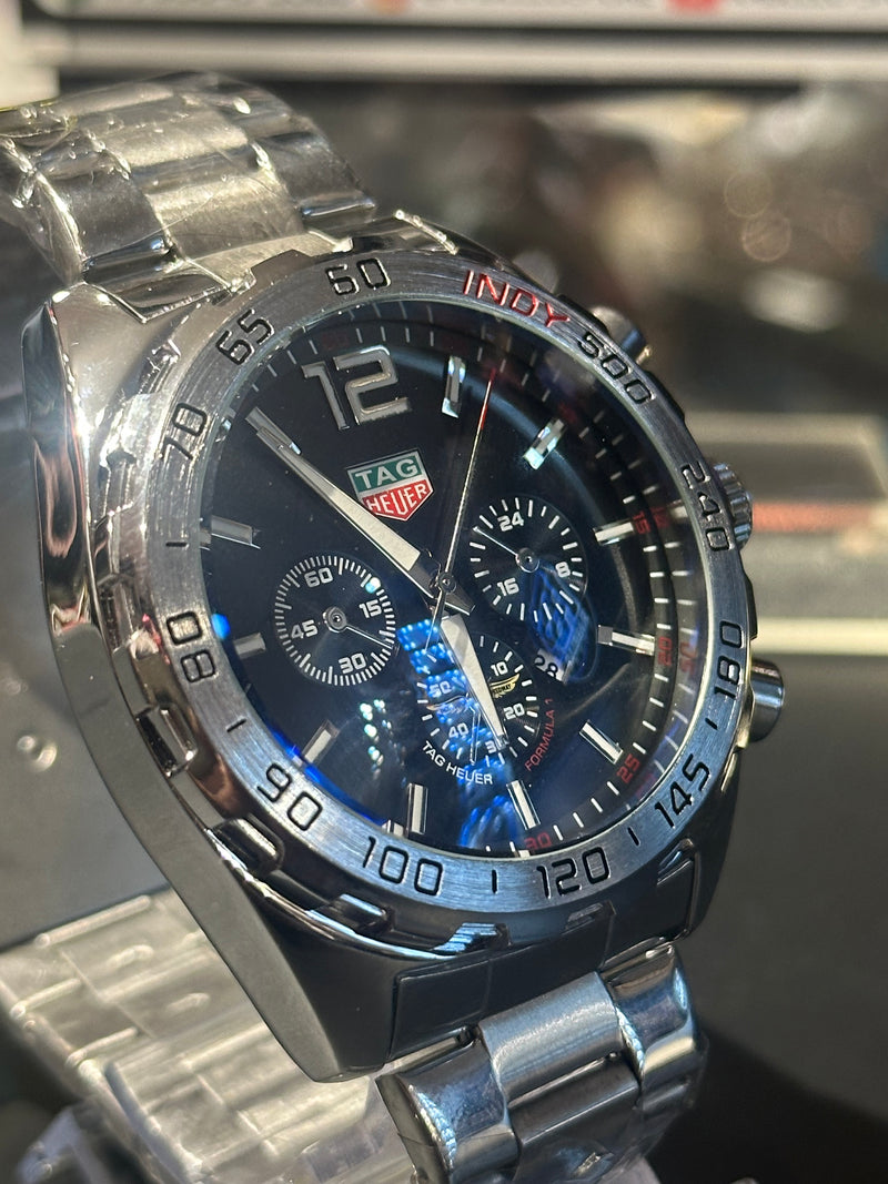 Relógio Tag Heuer Prata Fundo Preto - Pronta Entrega
