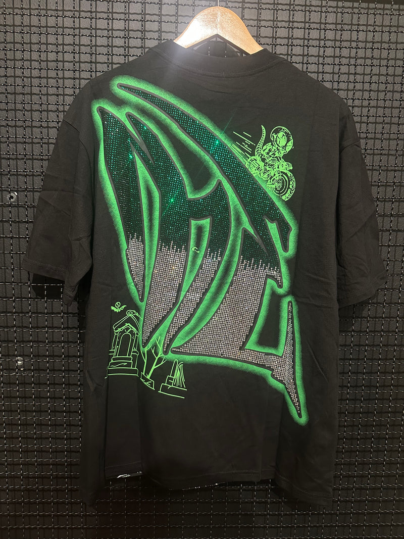 Camiseta Mixed Emotions Goblin Rhinestone Black/Green - Pronta Entrega