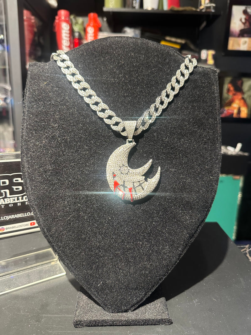 Corrente Cravejada Pingente Blood Moon Em Zicornia Cubica Prata - Pronta Entrega