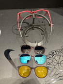 Óculos Rayban Redondo Armação Vermelho Preto Clip-On 3 em 1 Multi Cores - Pronta Entrega